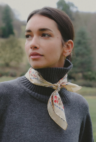 Maison Lecomte Flament - Bozeman Silk Bandana Scarf - Ecru/Red/Blue