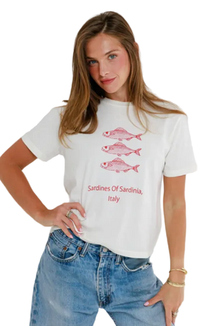 Sunny Somewhere - Sardines of Sardinia Tee - Vintage White/Red