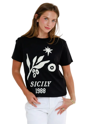 Sunny Somewhere - Sicily 1988 Graphic Tee - Black/Vintage White
