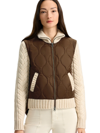 Veronica Beard - Patra Knit-Sleeve Quilted Jacket - Mocha/Heathered Sand