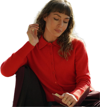 White + Warren - Cashmere Collared Cardigan - French Red