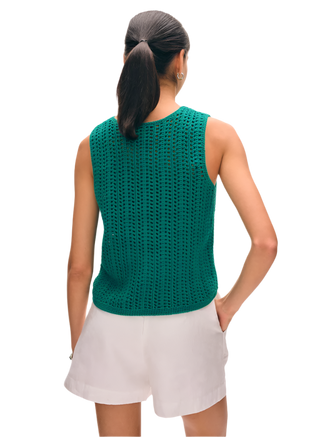 White + Warren - Lofty Cotton Crochet Tank - Deep Teal