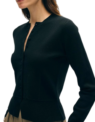 White & Warren - Superfine Merino Waisted Cardigan - Black