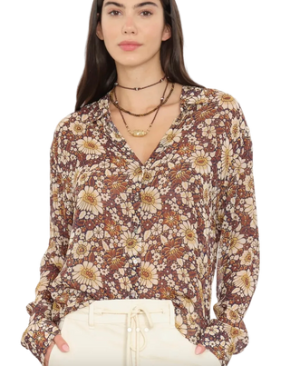 Xirena - Dovewood Floral Print Beau Shirt - Tawny Brown