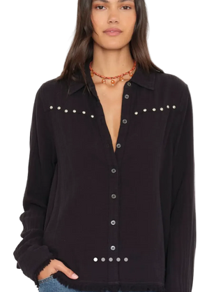 Xirena - Eastwood Studded Cotton Gauze Shirt - Black