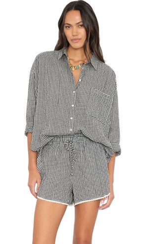 Xirena - Starla Gingham Lace Trim Short - Black Sand