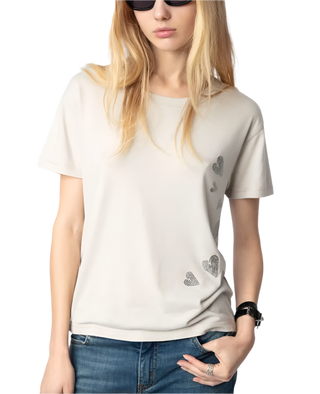Zadig & Voltaire Marta Strass Heart Embellished Tee Light Grey