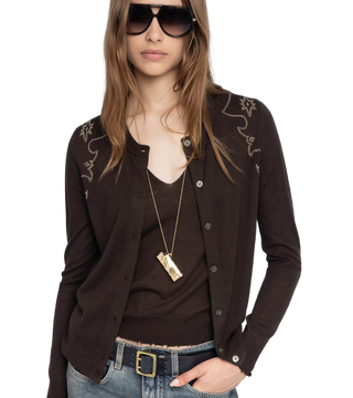 Zadig & Voltaire - Missya Embellished Cashmere Cardigan - Dark Chocolate