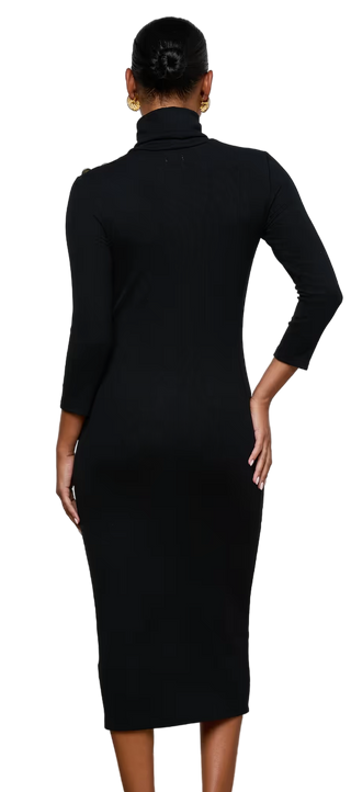 L'Agence - Voletta Knit Turtleneck Midi Dress - Black