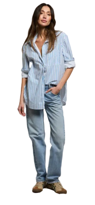 perfectwhitetee - Avalon Poplin Button Down Shirt - Pacific Stripe