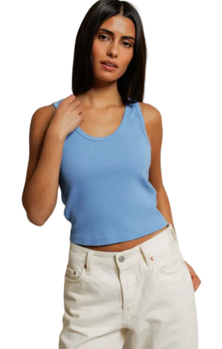perfectwhitetee - Blondie Ribbed Stretch Cotton Tank Top - Pacific Blue