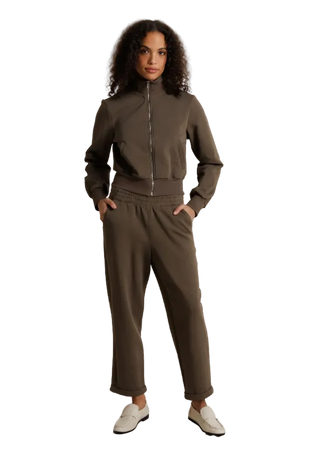 perfectwhitetee - Milana Travel Cropped Track Jacket - Dark Olive