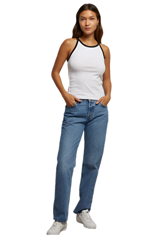 perfectwhitetee - Shae High Neck Contrast Tank - White/Black