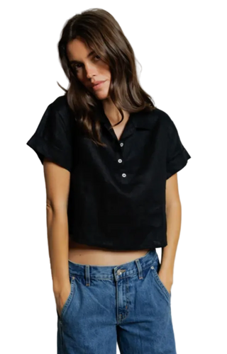 perfectwhitetee - Tabitha Cropped Linen Polo Tee Shirt