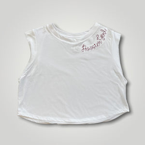 ALIBI - Hoosier Girl Embroidered Cropped Tee - White
