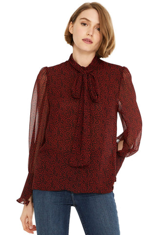 Misa - Emina Tie-Neck Blouse - Black/Red