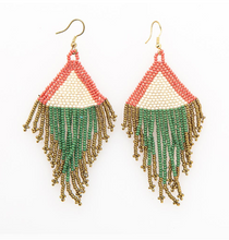 Load image into Gallery viewer, INK + ALLOY - Terra Cotta, Ivory, Emerald and Gold Fringe Earrings
