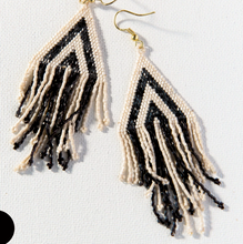 Load image into Gallery viewer, INK + ALLOY - Black/Ivory Stripe Luxe Fringe Earring
