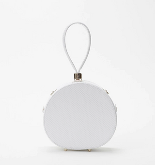 Freya - Poppy Mini Round Leather Handbag - Snow Snakeskin