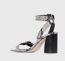 Load image into Gallery viewer, Paige - Lydia Block Heel Ankle Wrap Sandal - Black/White Snake
