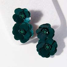 Load image into Gallery viewer, Ink + Alloy - Double Flower Sequin Post Earrings - Emerald
