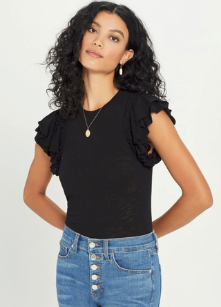 Goldie - Double Ruffle Sleeveless Tee Shirt - Black