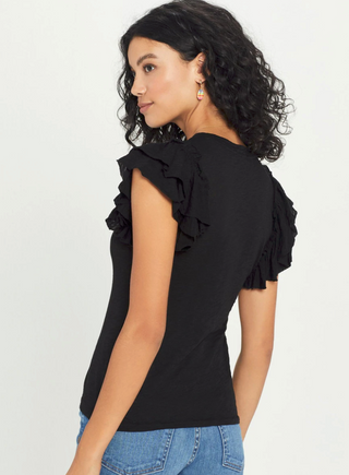 Goldie - Double Ruffle Sleeveless Tee Shirt - Black