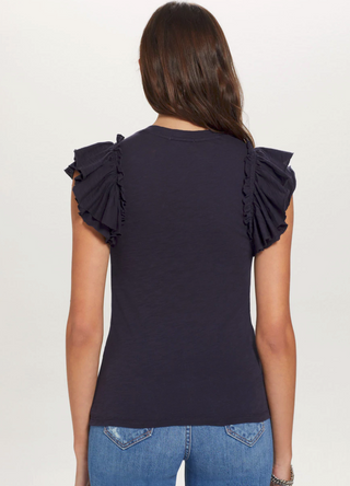 Goldie - Double Ruffle Sleeveless Tee Shirt - Black