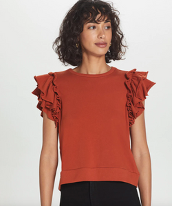 Goldie - Flutter Sleeve French Terry Shell Top - Picante