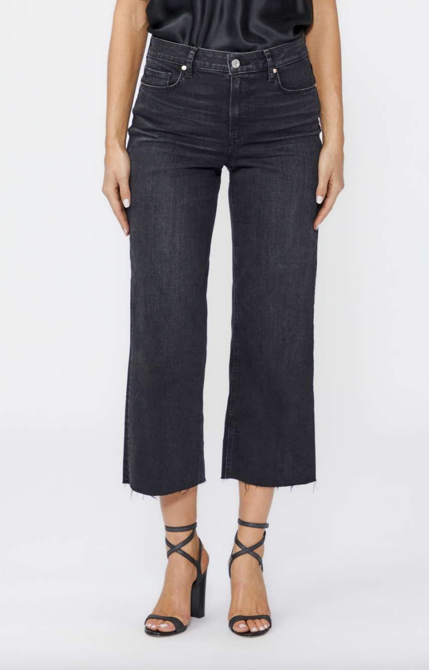 Paige - Nellie High Rise Cropped Wide Leg Denim - Black Willow