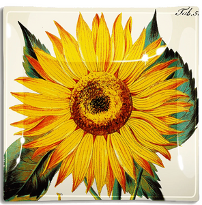 Handmade Decoupage Glass Valet Tray 8"x8" - Sunflower