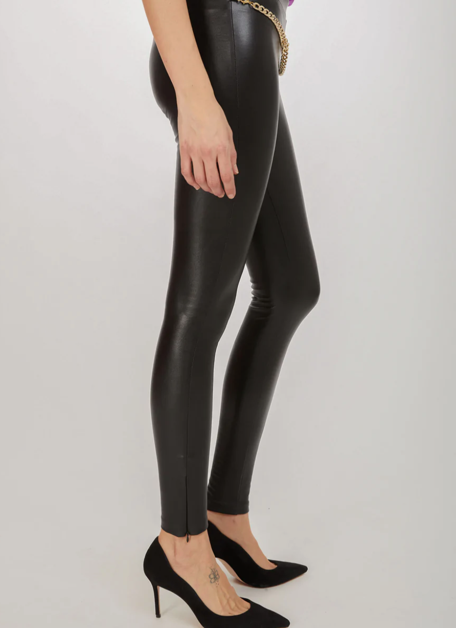Heat Wave Faux Leather Stacked Legging - Black