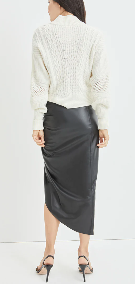 Faux Leather Front Slit Midi Skirt