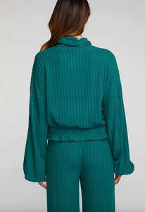 Chaser - Ribbed Knit Cropped Pullover with Elastic Hem - Emerald