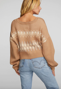 Chaser - Apres Cotton Fair Isle Knit Sweater - Cappucino