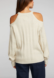 Chaser - Sequin Knit Cold Shoulder Sweater - Cream