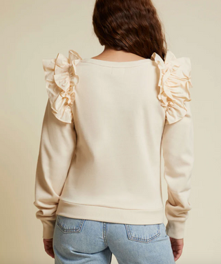 Nation LTD - Esther Ruffle Shoulder Sweatshirt - White Chocolate