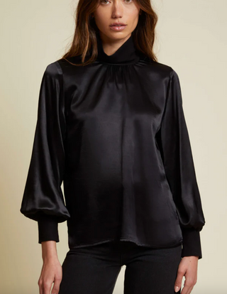 Nation LTD - Anne Hammered Satin Turtleneck - Black