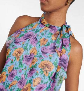 Veronica Beard - Dali Silk Halter Top - Lake Blue Floral