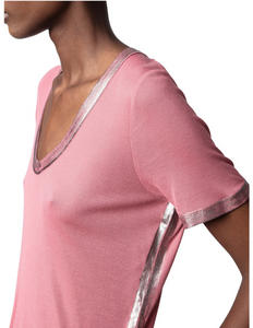 Zadig & Voltaire - Tino Foil Scoop Neck Tee Shirt - Vieux Rose