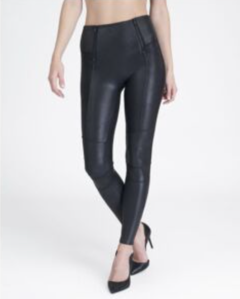 Spanx - Faux Leather Hip Zip Leggings - Very Black