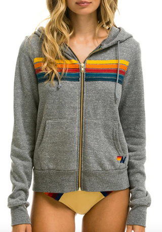 Aviator Nation - 5 Stripe Zip-Up Hoodie Sweatshirt - Heather Grey